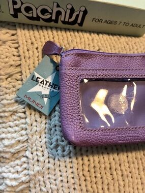 mundi Purple Leather ID Card Wallet with Zip